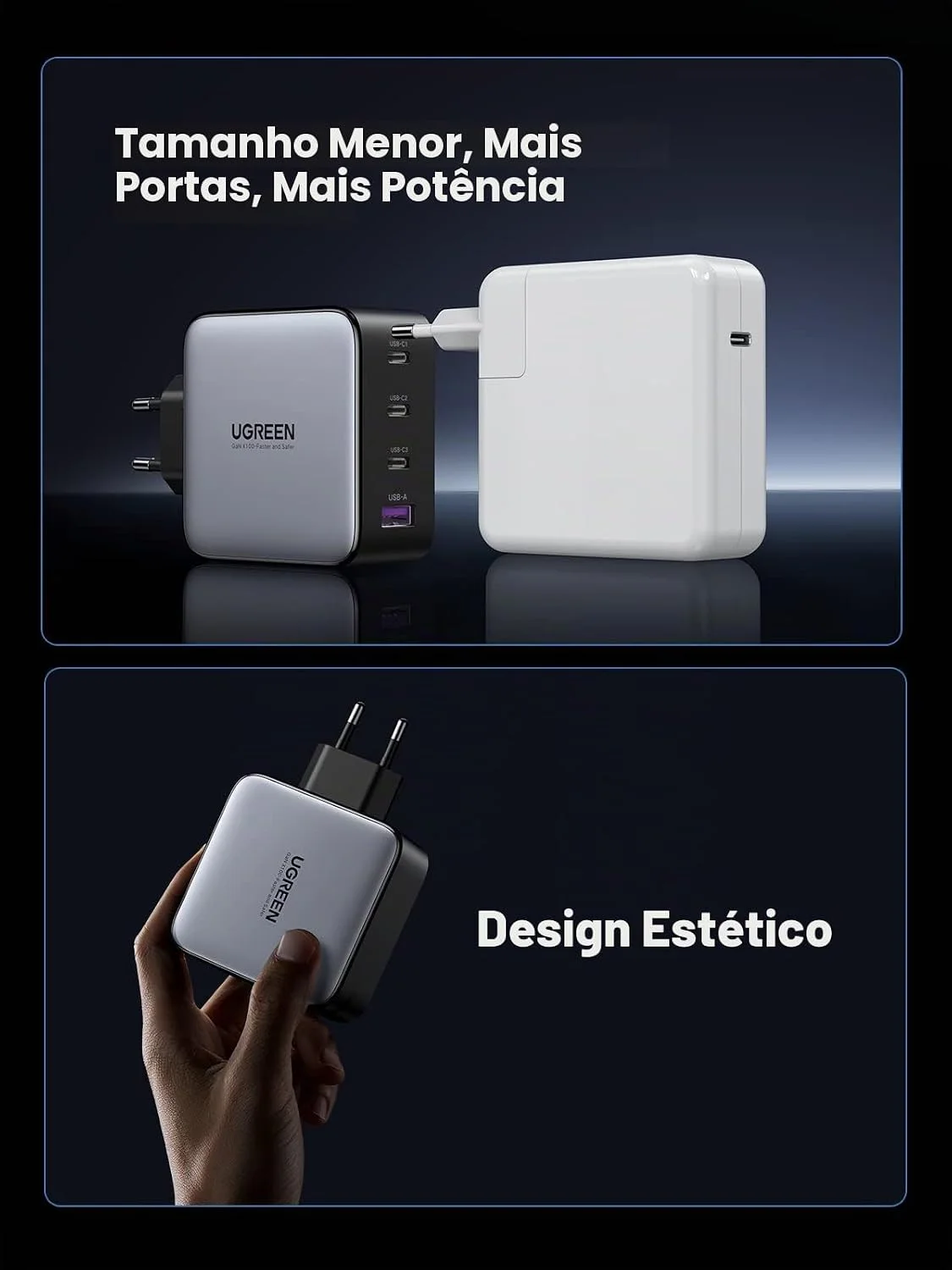 Ugreen USB-A3USB-C 100W GaN Tech Fast Charger EU Black CD226 — foto 6