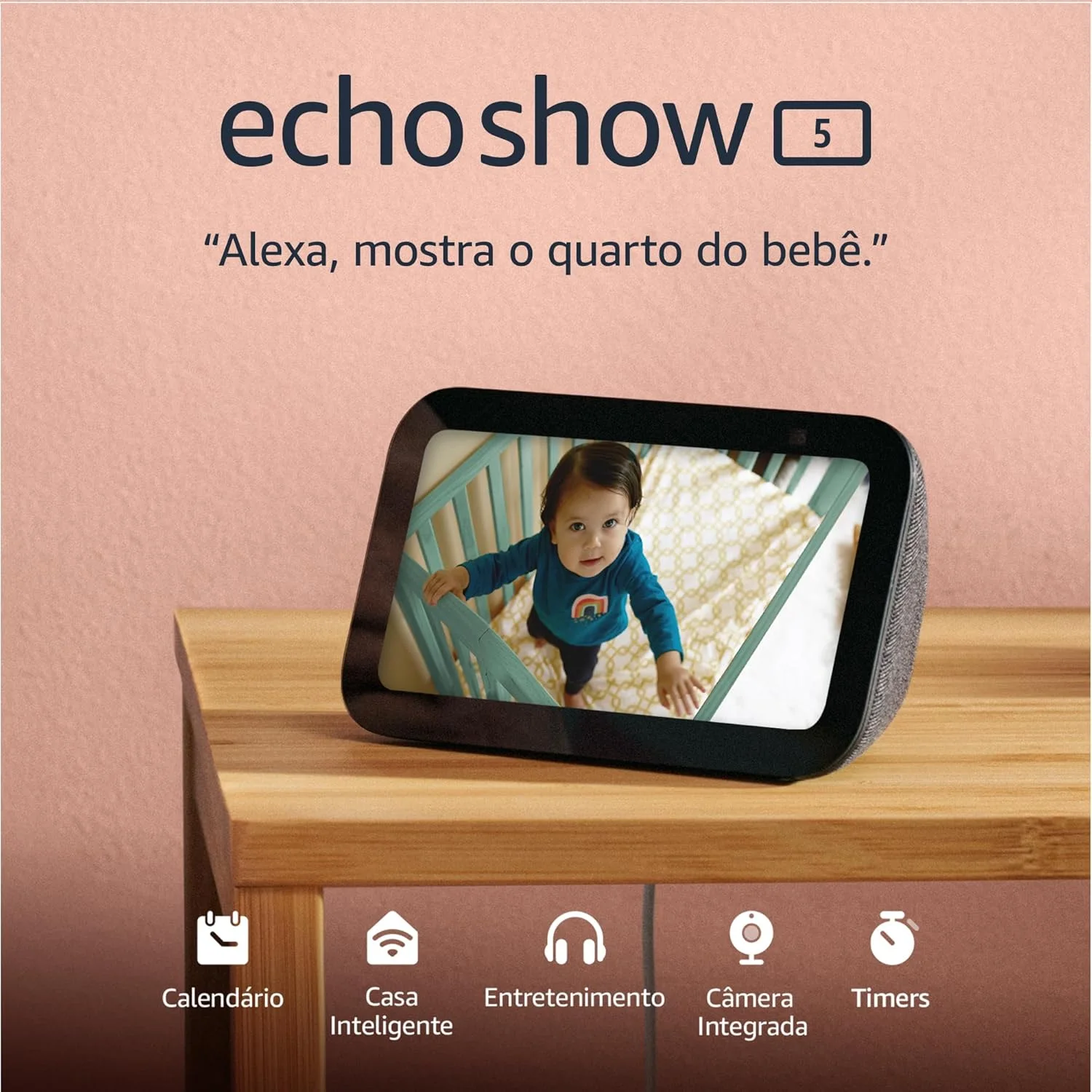 Echo Show 5 (Geração mais recente)  Smart display com Alexa, graves 2x mais potentes e som mais nítido  Cor Preta, com Acesso Antecipado à Alexa — foto 1
