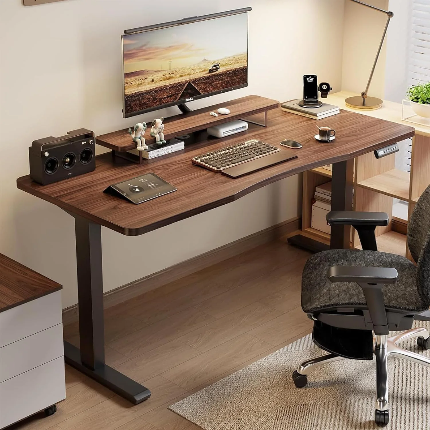 Estrutura de Mesa Elétrica Ajustável para Trabalho em Pé e Sentado – 3 Configurações de Memória, Altura de 72cm a 120cm, Base Ergonômica e Design Silencioso para 110v e 220v (preto) — foto 2