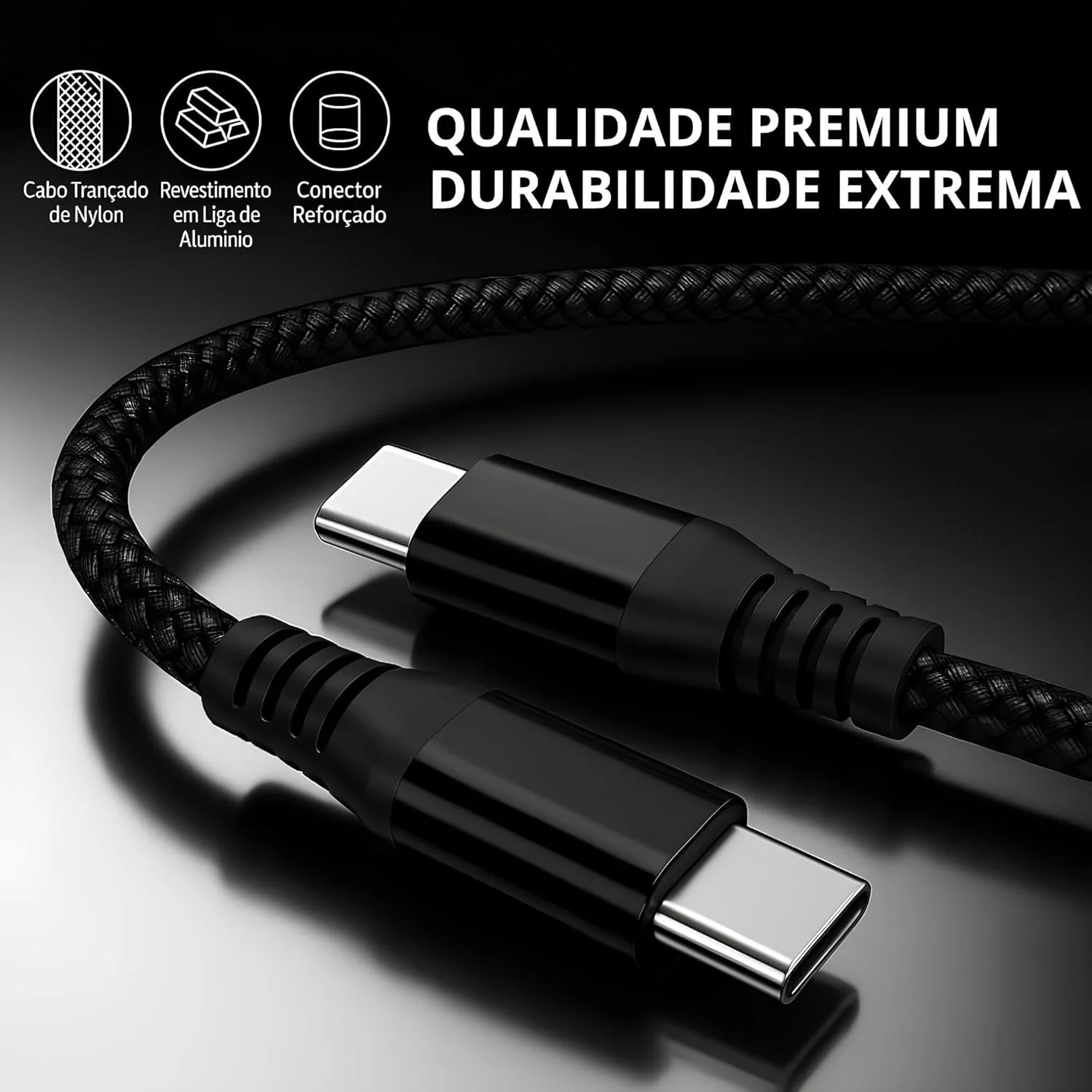 Cabo USB-C Tipo C Turbo 60W Premium Ultra Rápido Nylon Trançado e Reforçado Android e Iphone Notebook Tablet Carregamento Transferência de Dados — foto 6