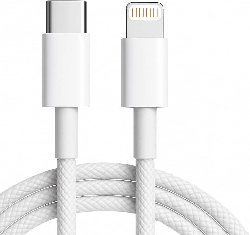 Cabo Carregador Turbo USB-C 1 Metro Trançado De Nylon Branco Compativel Com Iphone 14,13,12,11,X e XR — foto 1