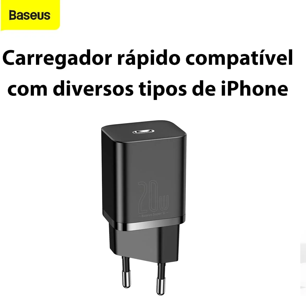 Carregador de Parede Tipo C Baseus Super Quick Charger 20W (Preto) — foto 5