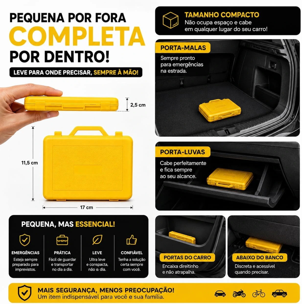 Kit Reparo de Pneu Sem Câmara 12 Peças com Maleta, Macarrão Vulcanizante, Escariador, Aplicador em T, Cola, Estilete, Kit Emergência para Carro, Moto, SUV, Caminhonete e Utilitários Premium — foto 3