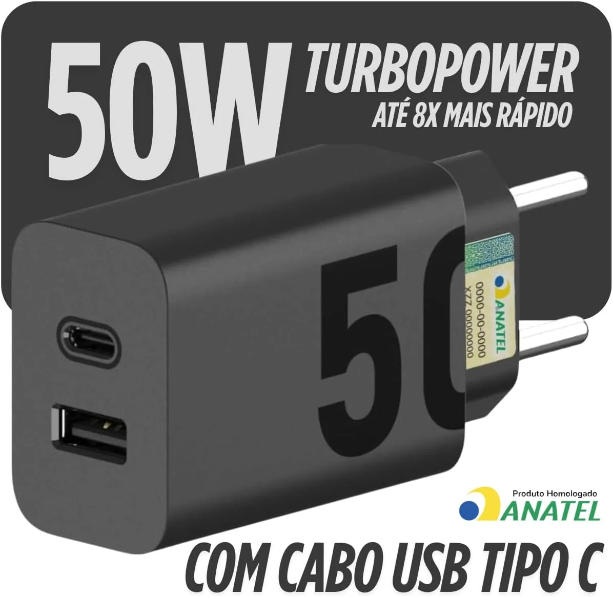 Carregador Super Turbo 50W Ultra Rápido Tipo C Com Carregamento Rápido Power Delivery  Cabo Tipo C Compatível Com Todos Aparelhos type C Premium (USB tipo C) — foto 2