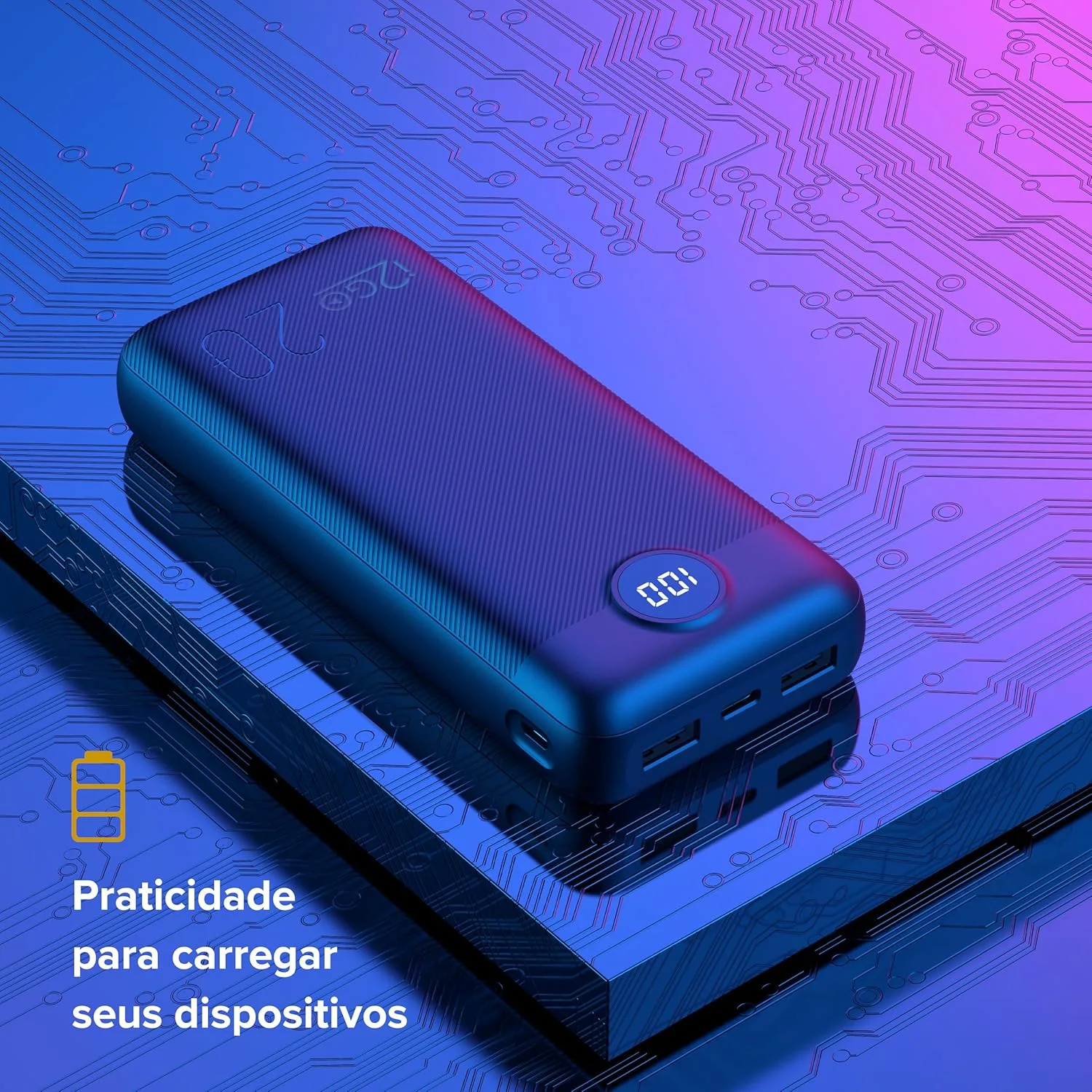I2GO, Carregador Portátil (Power Bank) Ultra Rápido 20000mAh, Power Delivery 20W, 2 Saídas USB  1 SaídaEntrada USB-C, Preto, i2GO PRO — foto 6