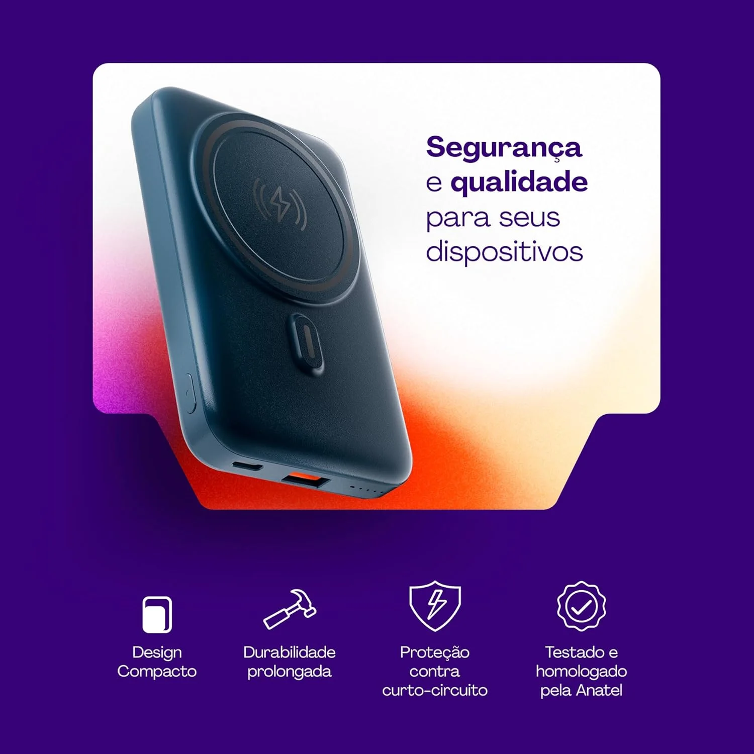 Geonav Power Bank, Carregador Portátil Universal por Indução 10.000mAh, Carregamento rápido, Suporte Dobrável, Compatível com MagSafe, PB10MAGSG, Cinza — foto 7