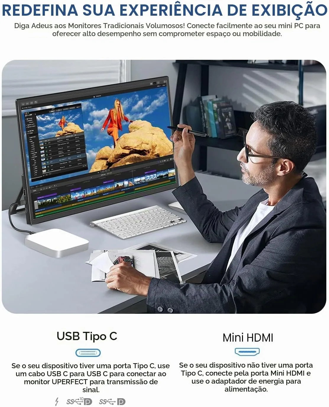 UPERFECT Monitor Portátil 21,5 120Hz com Suporte e VESA, Tela Externa FHD para Jogos, HDMI  USB-C, Compatível com LaptopSteam -DeckMac-BookTelefone — foto 4
