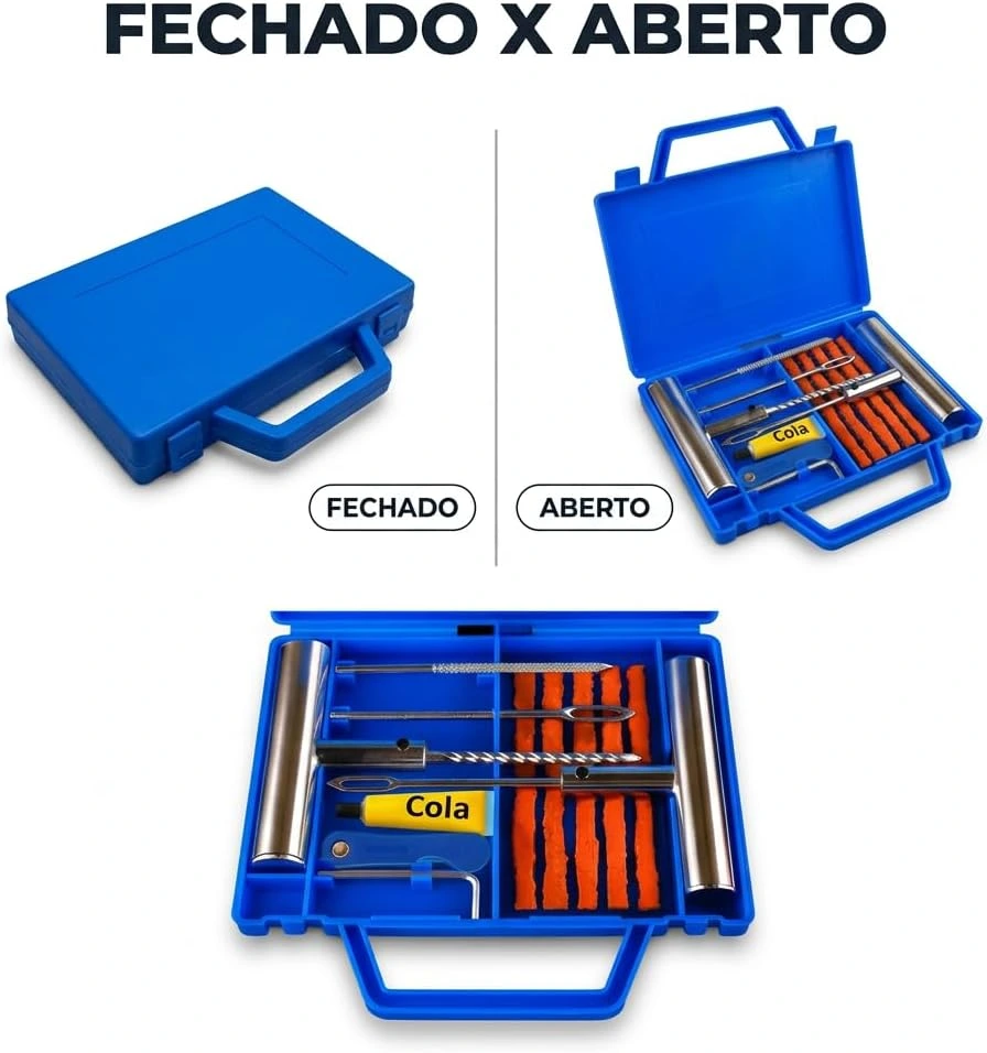 Kit Reparo de Pneu 12 Peças com Maleta Macarrão Carro Moto Bike sem Câmara — foto 8