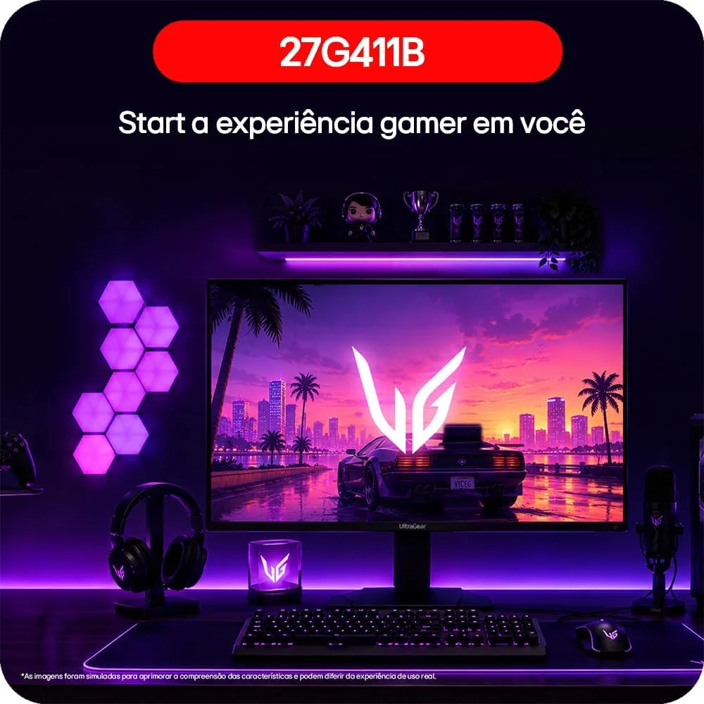 LG UltraGear Monitor Gamer 27 IPS, 144Hz Nativo, 1ms (MBR), Full HD (1920x1080), HDR10, NVIDIA G-SYNC, AMD FreeSync, Preto - 27G411B — foto 2