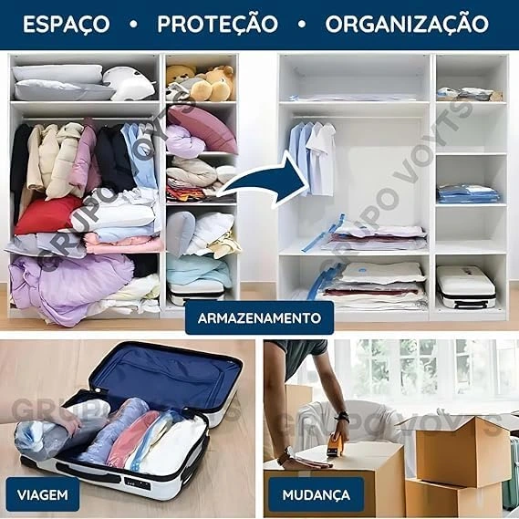 Kit com 10 Sacos a Vácuo 50x60cm  Bomba Manual – Organização de Roupas, Viagens e Mudança  Proteção Contra Mofo, Umidade e Poeira — foto 4