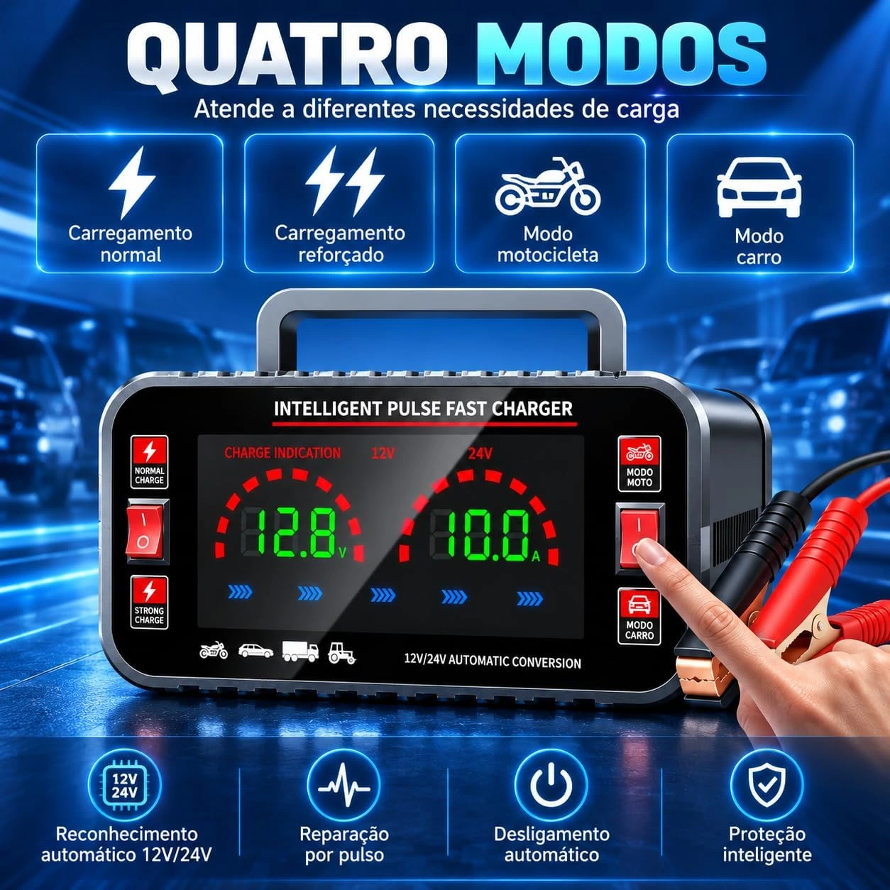 Carregador de Bateria Inteligente 12V24V para Carro e Moto — foto 6