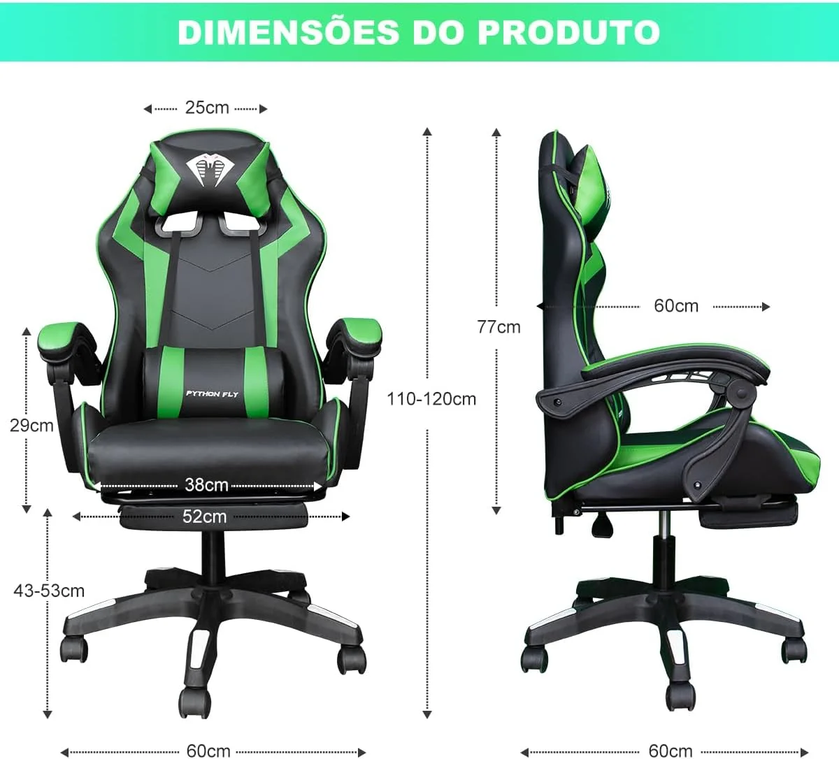 Cadeira Ergonomica Gamer Com Apoio Para Os PésVerde) — foto 2
