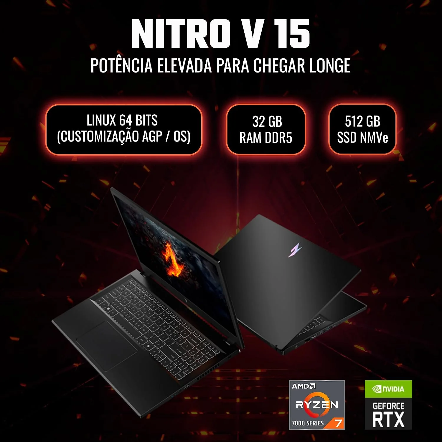 Acer Nitro V 15 Notebook Gamer 15.6 AMD Ryzen 7 RTX 4050 32GB RAM — foto 2