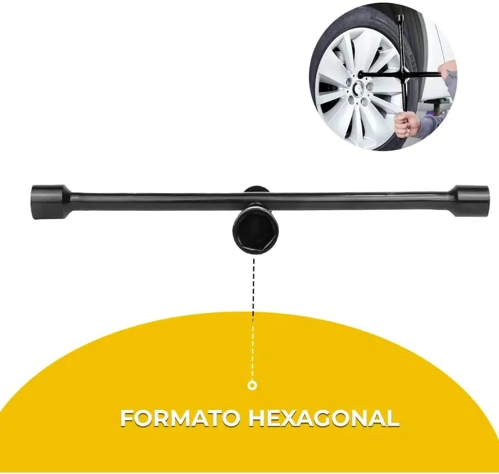 Chave de Roda Cruz Universal Automotiva 17 x 19 x 21 x 23 mm, 4 Bocas em Aço Carbono Reforçado, 14 Polegadas, Chave Cruzada para Carro, Troca de Pneus, Porcas e Rodas Automotivas Formato Estrela — foto 6