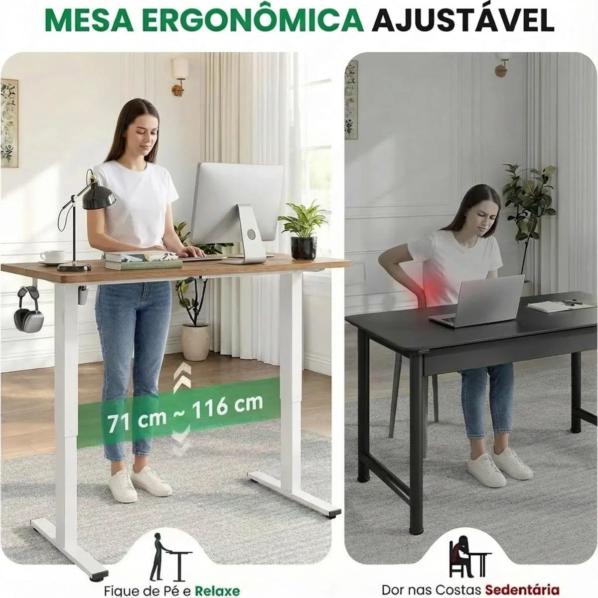 Estrutura de Mesa Elétrica Ajustável para Trabalho em Pé e Sentado – 3 Configurações de Memória, Altura de 72cm a 120cm, Base Ergonômica e Design Silencioso para 110v e 220v (preto) — foto 7