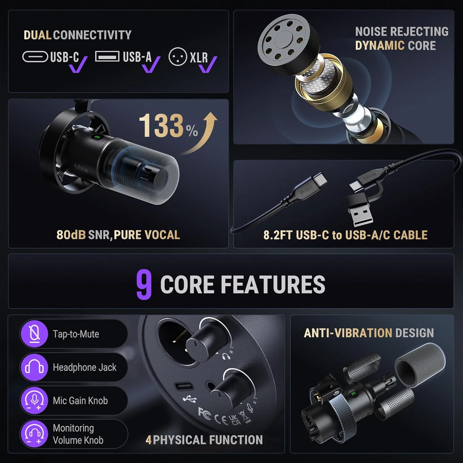 FIFINE K688 Microfone dinâmico para Streaming vocal,XLRUSB Mic para PC — foto 3