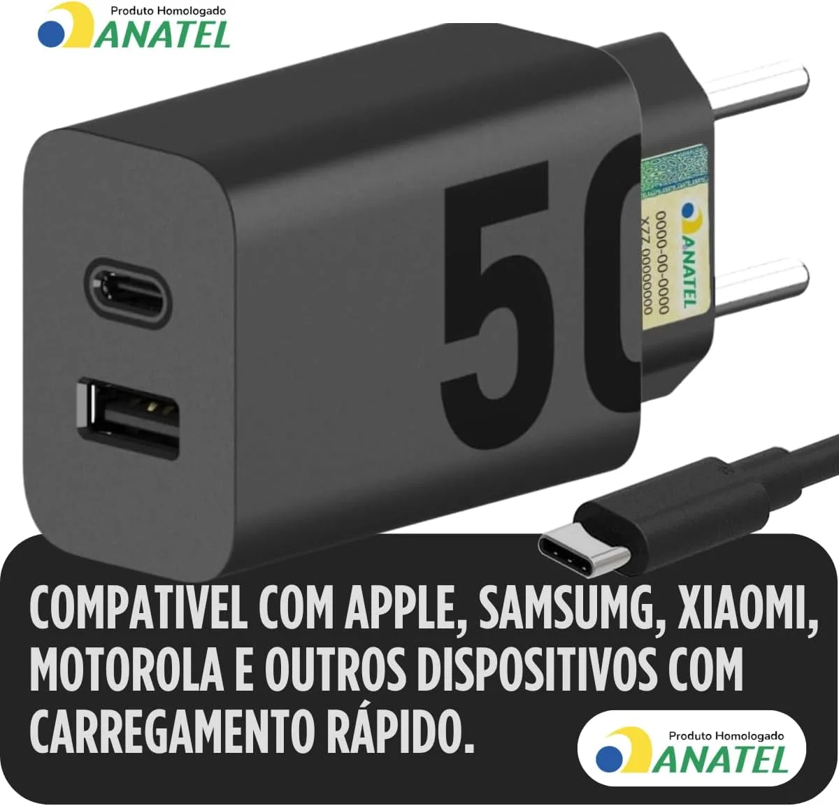 Carregador Super Turbo 50W Ultra Rápido Tipo C Com Carregamento Rápido Power Delivery  Cabo Tipo C Compatível Com Todos Aparelhos type C Premium (USB tipo C) — foto 4