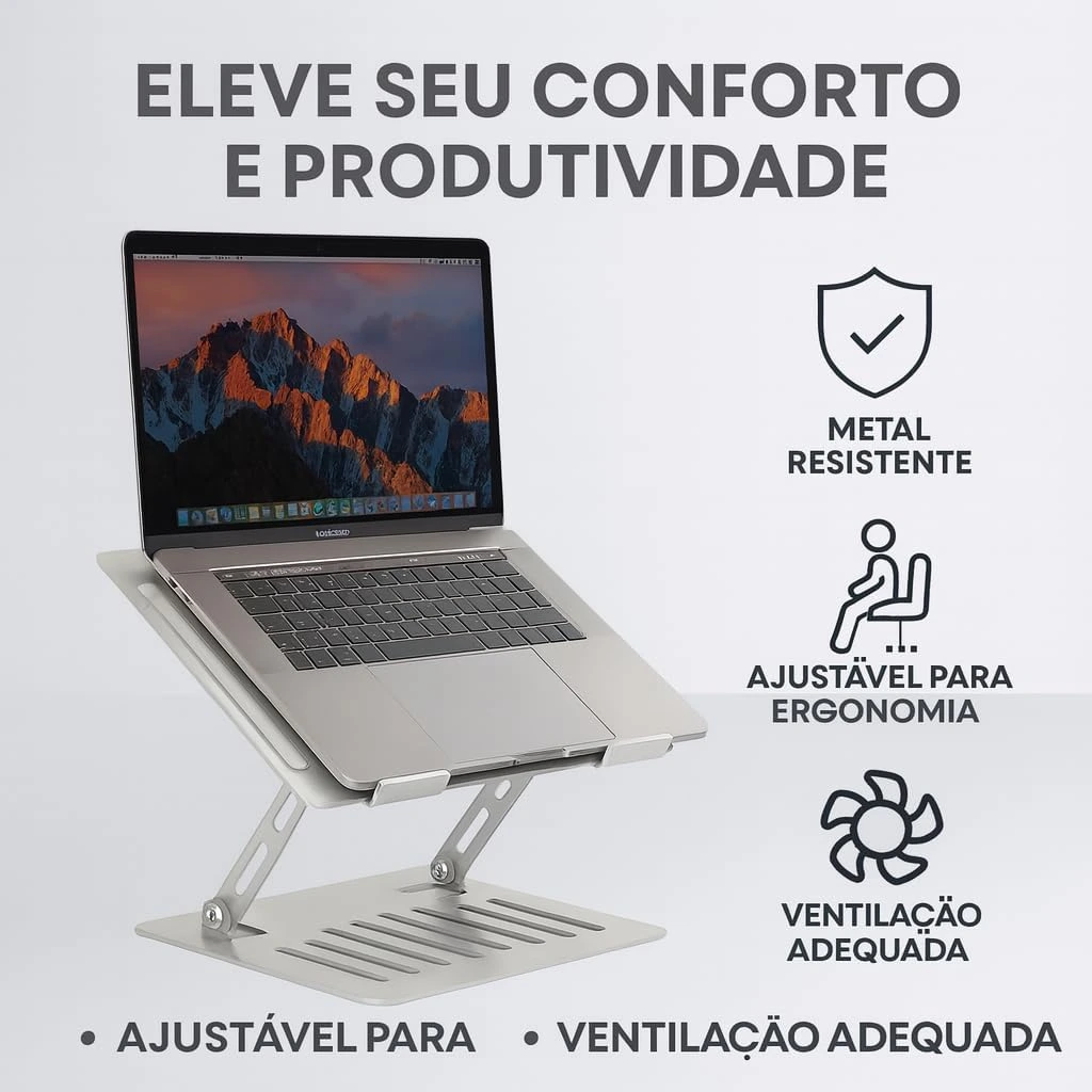Suporte para Notebook em Aço Carbono Apoio Ajustável Apoiador Dobrável E Ergonômico Ventilado para Mac Notebook MacBook ProAir Lenovo Dell e Mais (10-17 Laptop) até 17.3 (10KG) Home Office e Estudos — foto 3