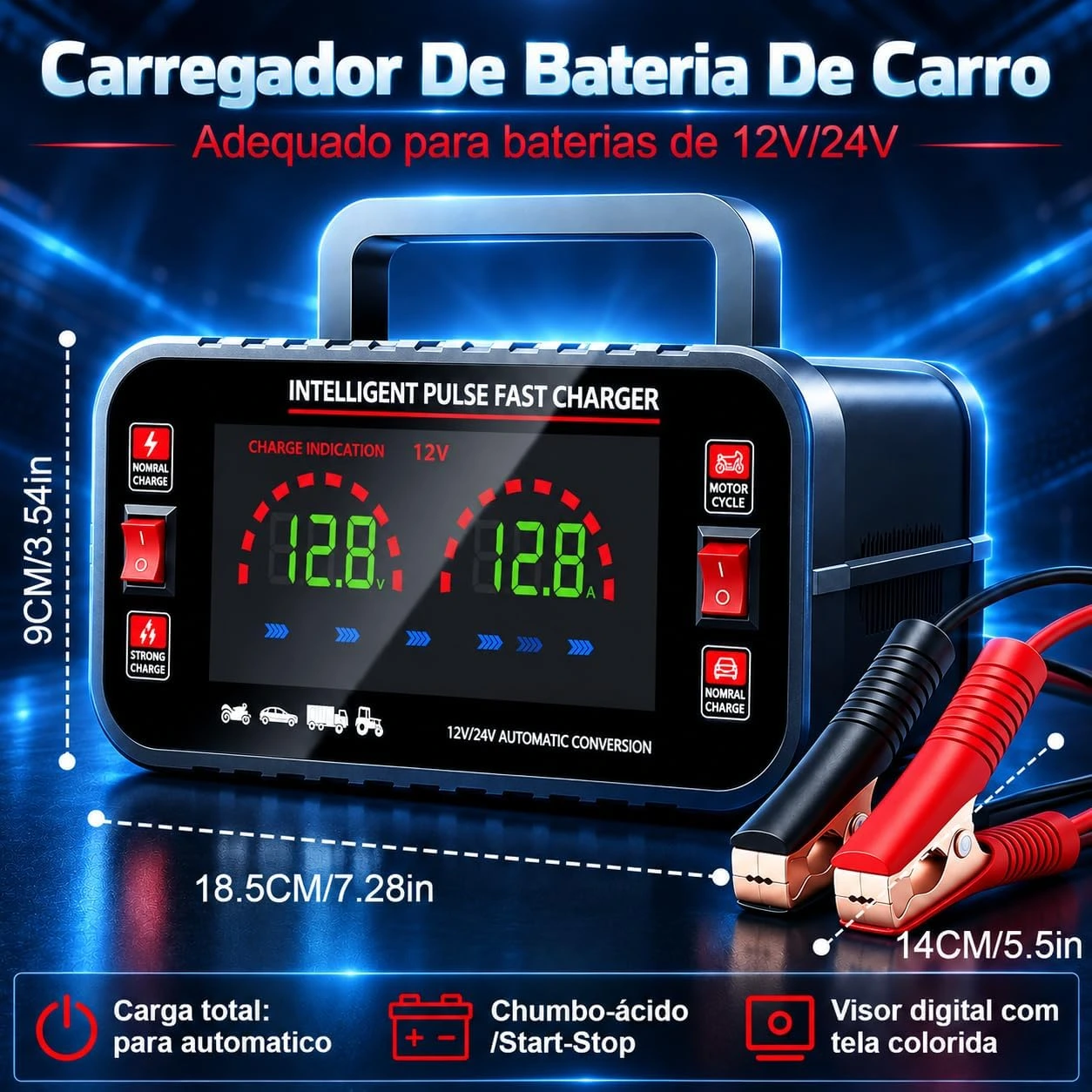 Carregador de Bateria Inteligente 12V24V para Carro e Moto — foto 2