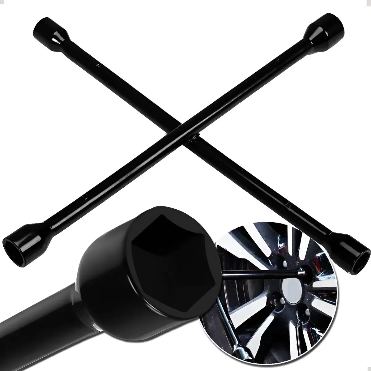 Chave de Roda Cruz Universal Automotiva 17 x 19 x 21 x 23 mm, 4 Bocas em Aço Carbono Reforçado, 14 Polegadas, Chave Cruzada para Carro, Troca de Pneus, Porcas e Rodas Automotivas Formato Estrela — foto 1